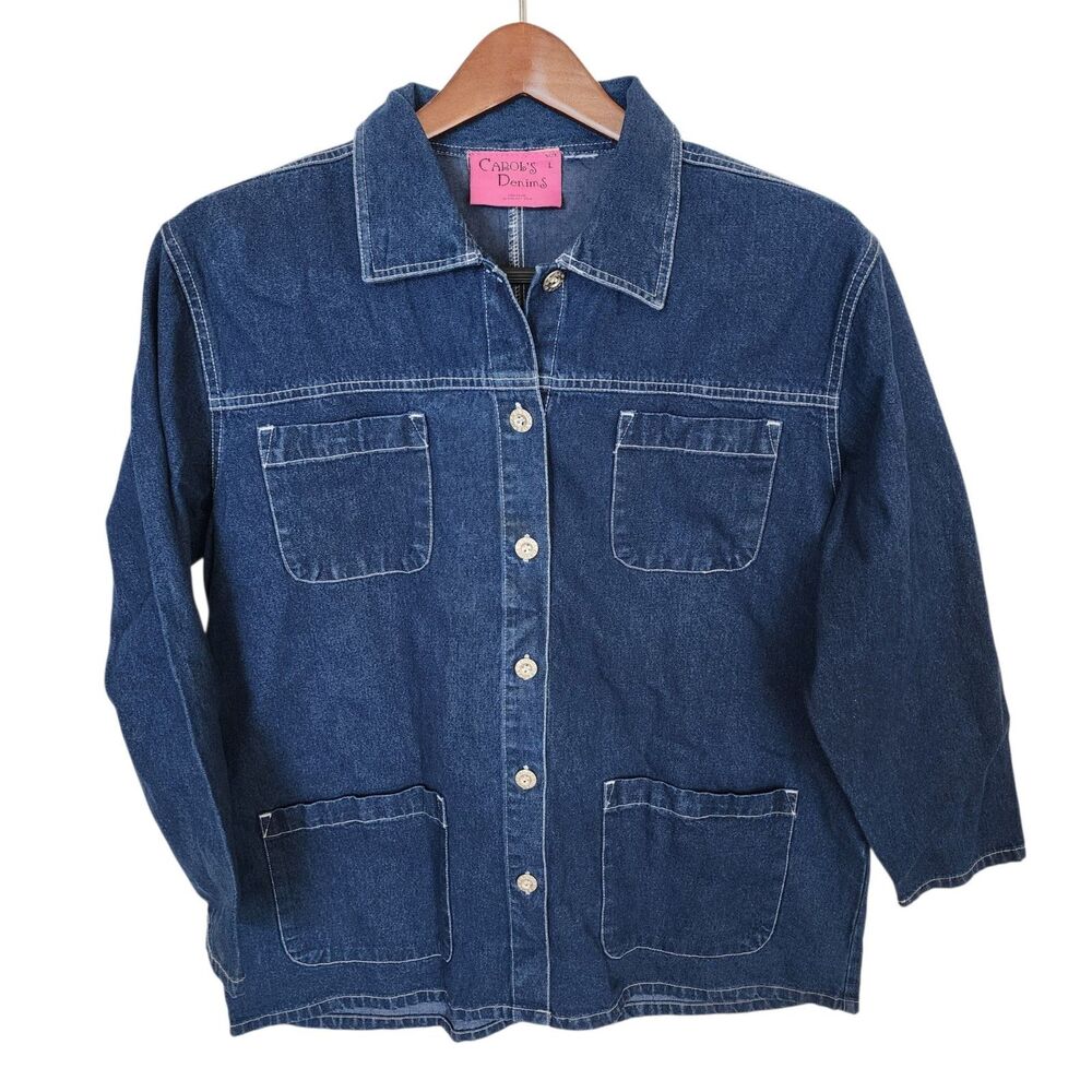 Vintage Carol's Denims Blue Jean Jacket Women's Large Utility Cargo Pockets